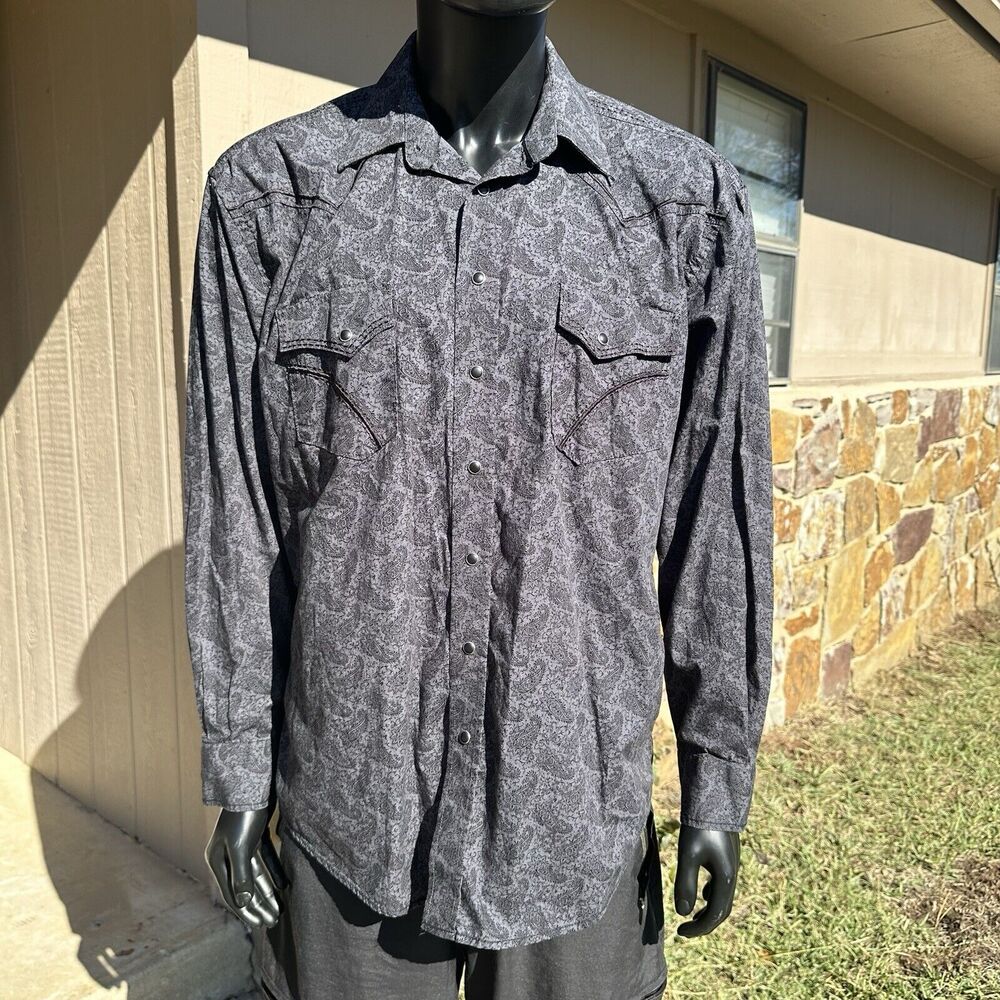 Panhandle‎ Rough Stock Shirt Large Western Pearl Snap Button Cotton Long Sleeve